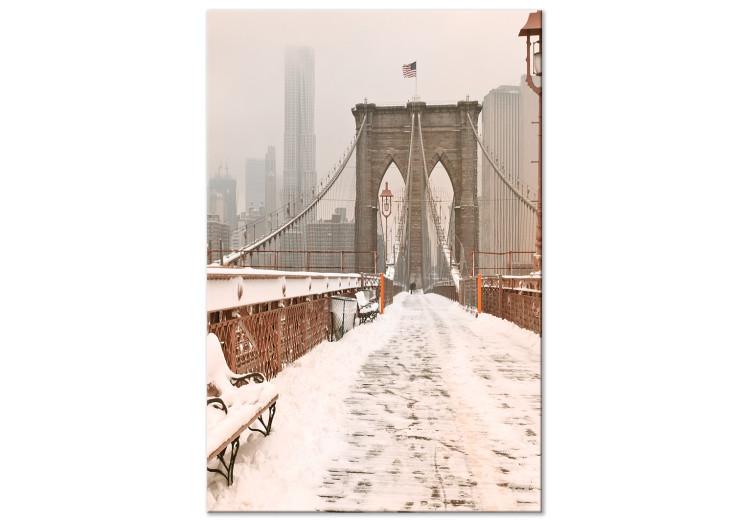 Canvas Brooklyn Bridge in snow and fog - New York City architecture photo