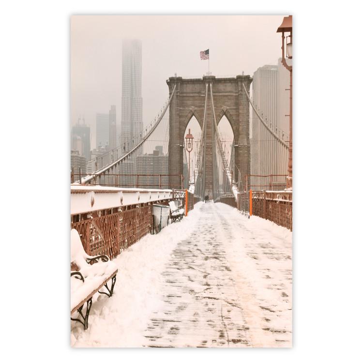 Poster Sepia Brooklyn Bridge - architecture in wintry and misty scenery