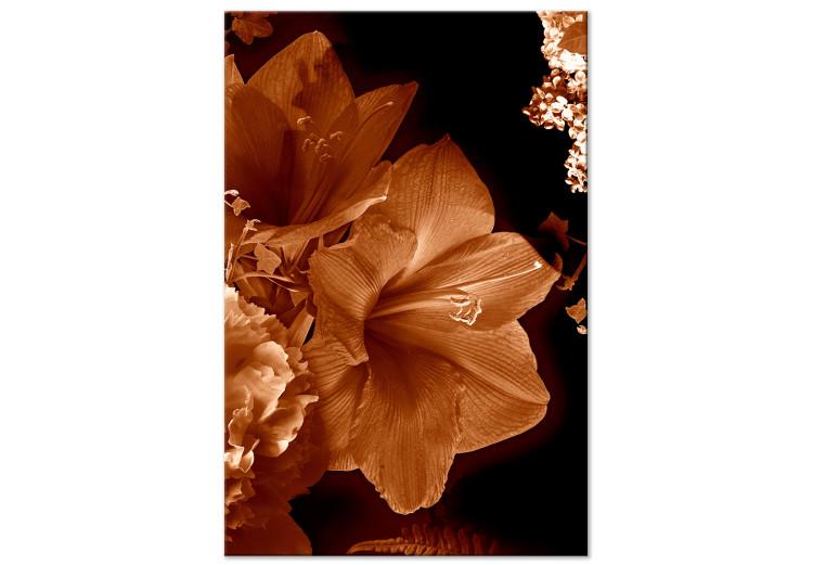 Canvas Lilies in sepia - minimalistic photo of flowers on dark background