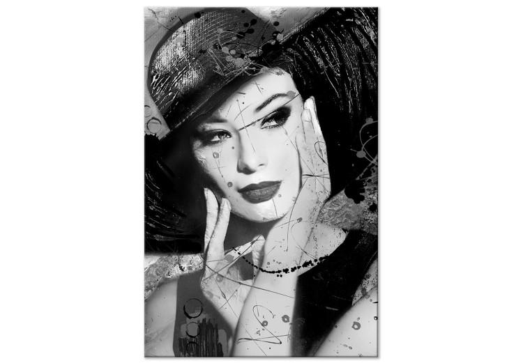 Canvas Woman with hat - black and white retro portrait of a woman