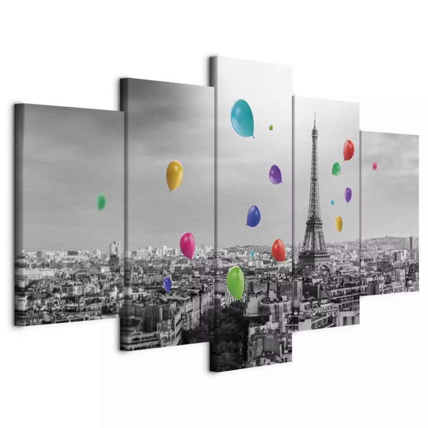 Canvas Print Paris Balloon (5-piece) Wide Colourful