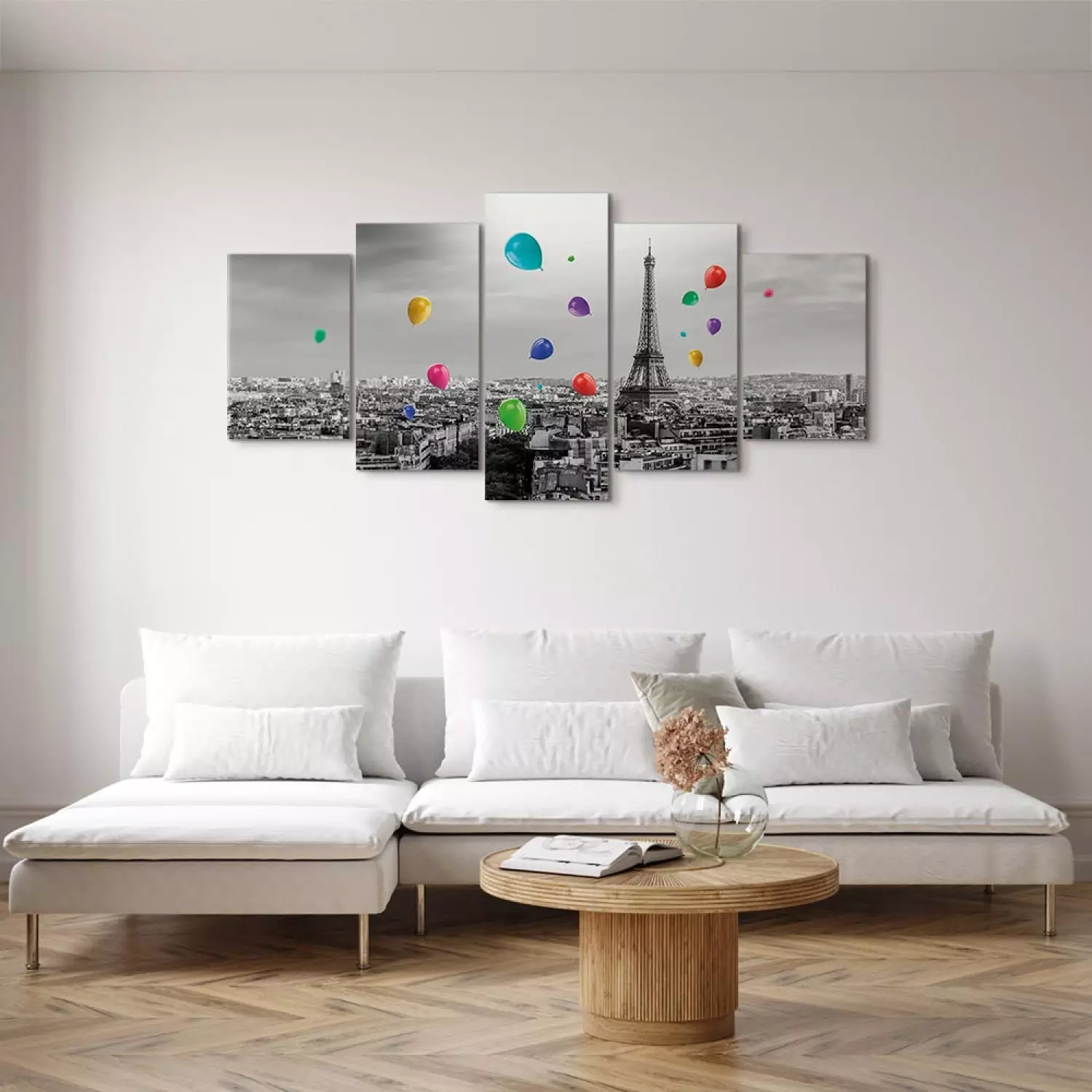 Canvas Print Paris Balloon (5-piece) Wide Colourful
