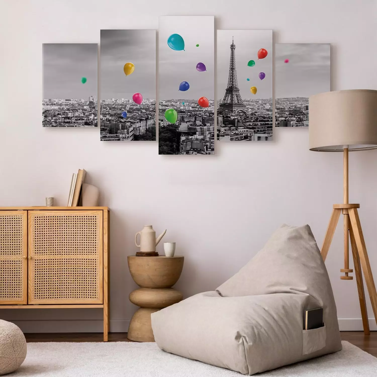 Canvas Print Paris Balloon (5-piece) Wide Colourful