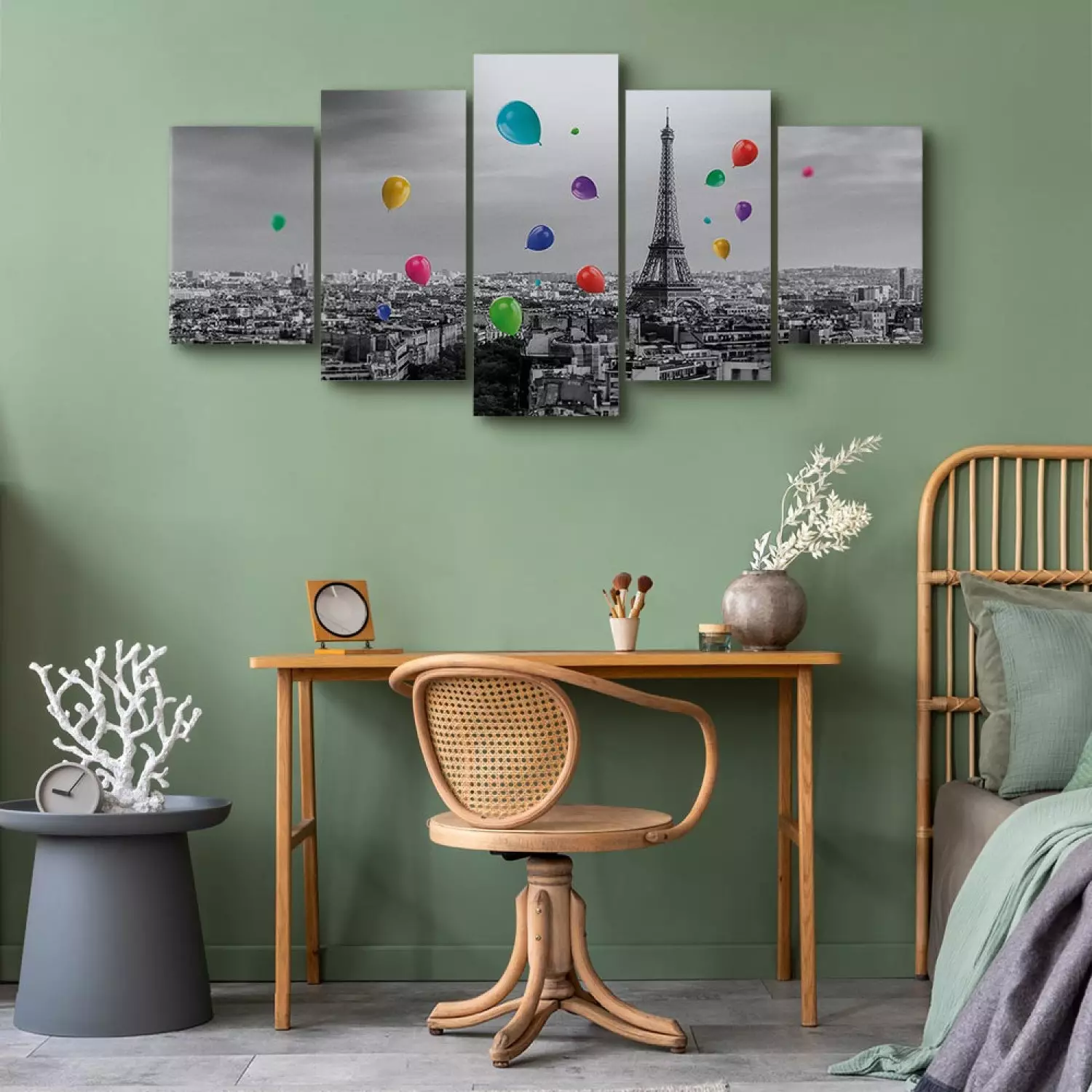Canvas Print Paris Balloon (5-piece) Wide Colourful