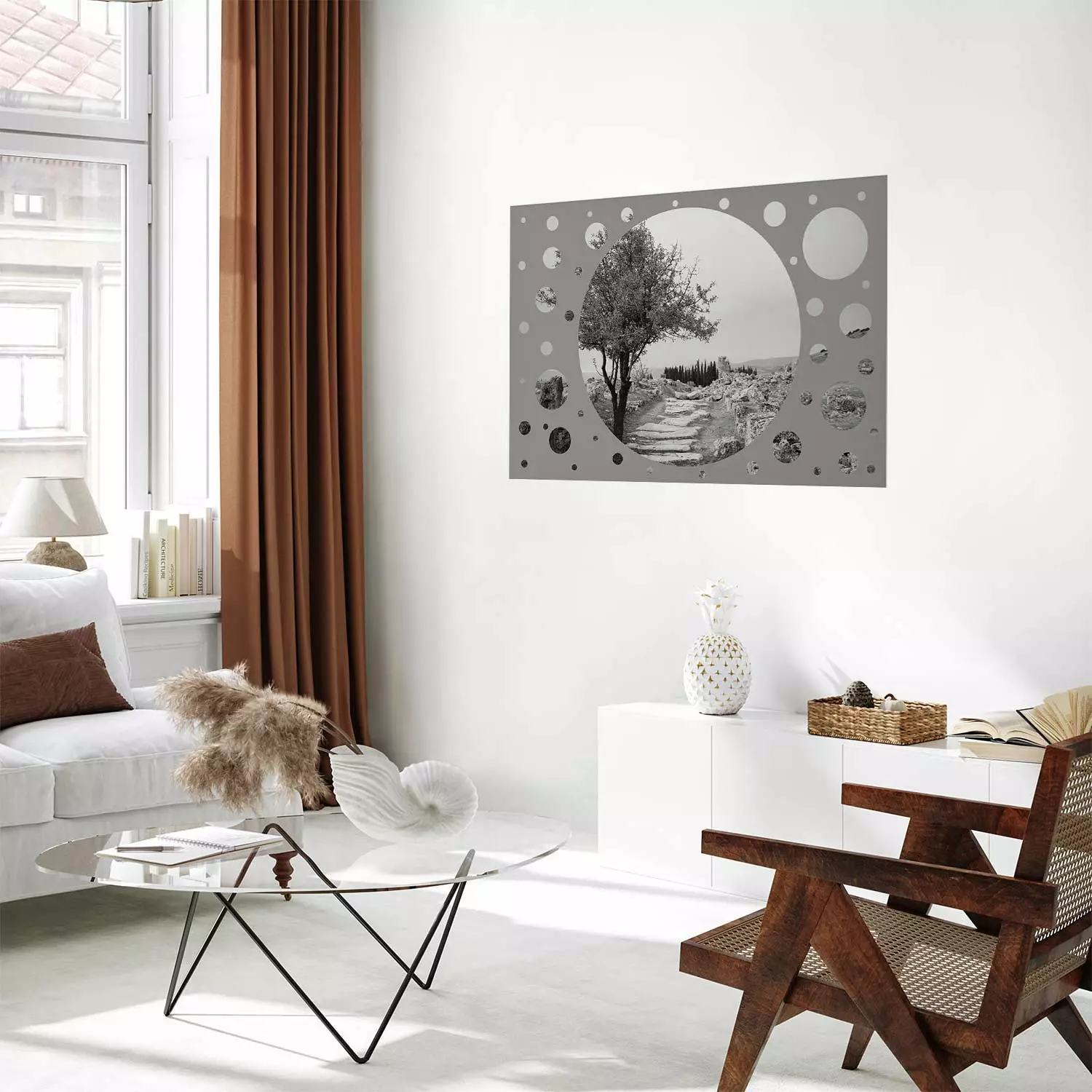 Wall Poster Hierapolis - black and white landscape of trees in circular frame