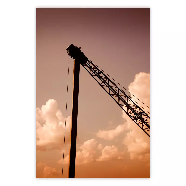 Poster Cloud Arrangement - landscape of orange sky with construction crane