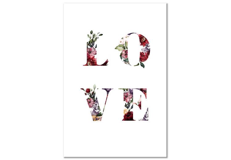 Canvas Love in flowers - colourful English inscription on white background