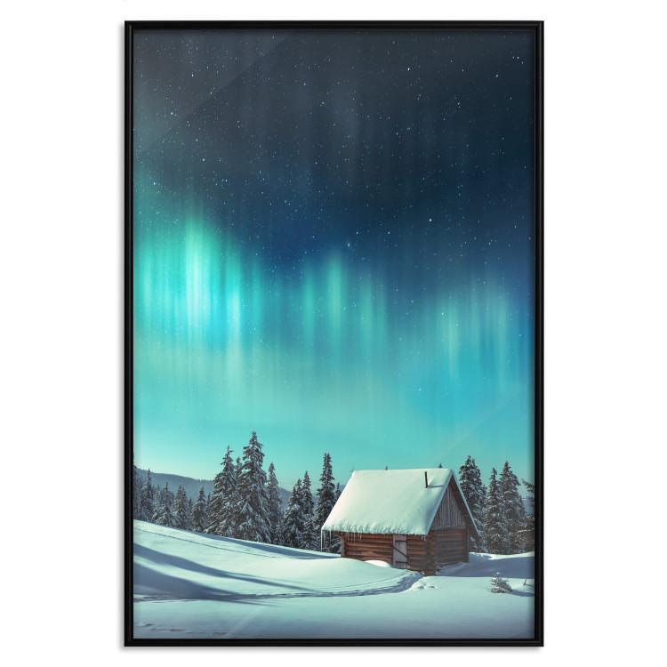 Poster Dawn and Blue Nights - winter landscape of snow-covered cottage