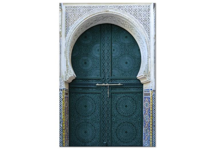 Canvas Moroccan, turquoise doors - a photograph of ethnic architecture