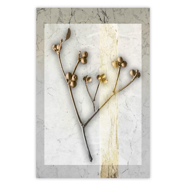 Poster Golden Mistletoe - abstract plant covered in gold on marble background