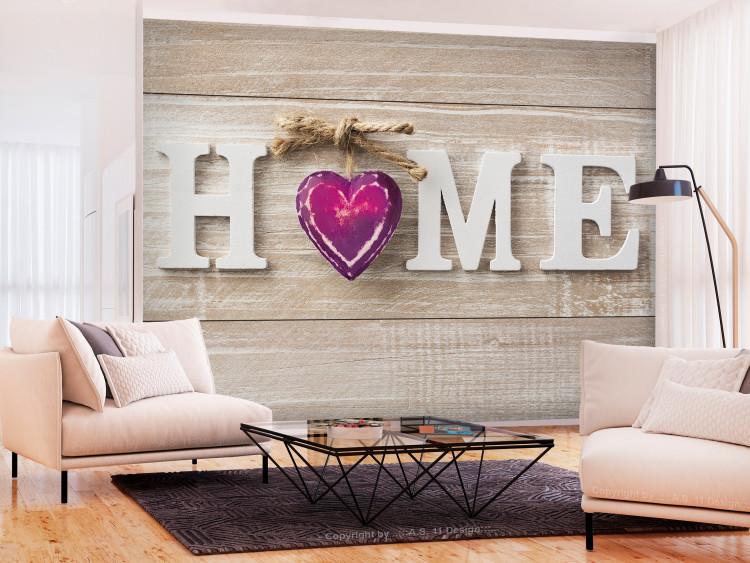 Wall Mural Heart of the house – ‘’Home’’ Inscription in English on a wooden background with a heart in one of the letters