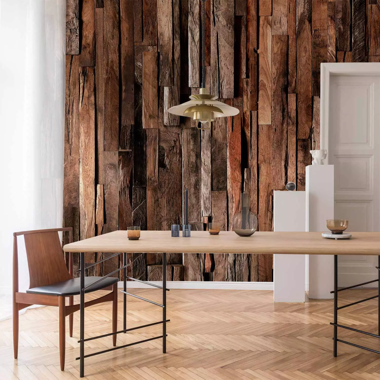 Wall Mural Wooden Curtain (Brown)