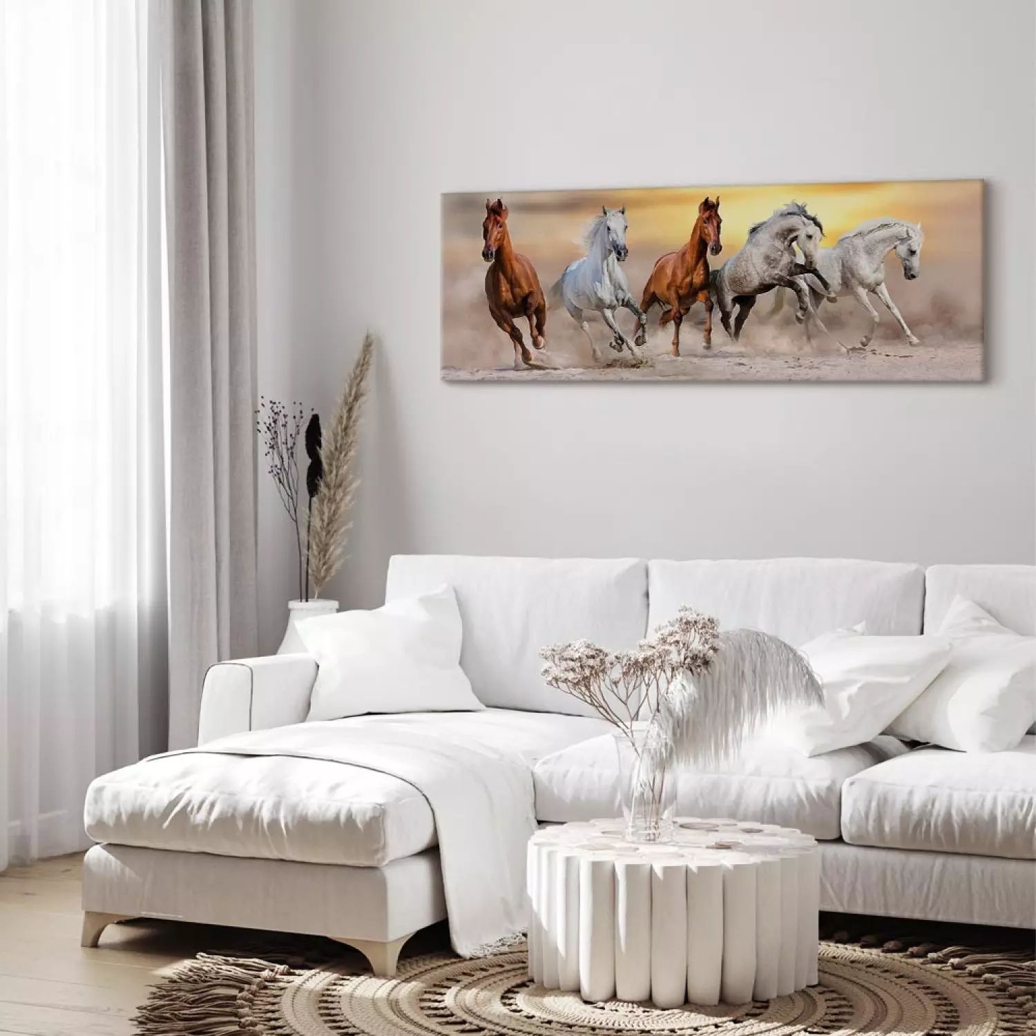 Canvas Art Print Flock of Horses Narrow