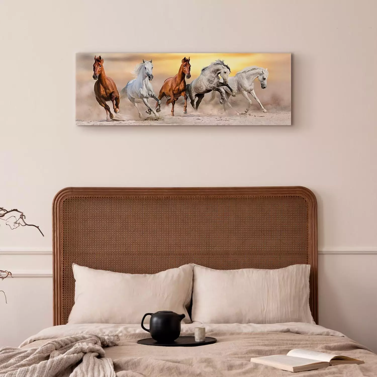 Canvas Art Print Flock of Horses Narrow