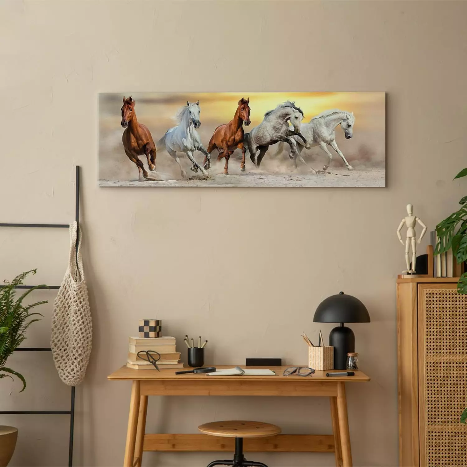 Canvas Art Print Flock of Horses Narrow