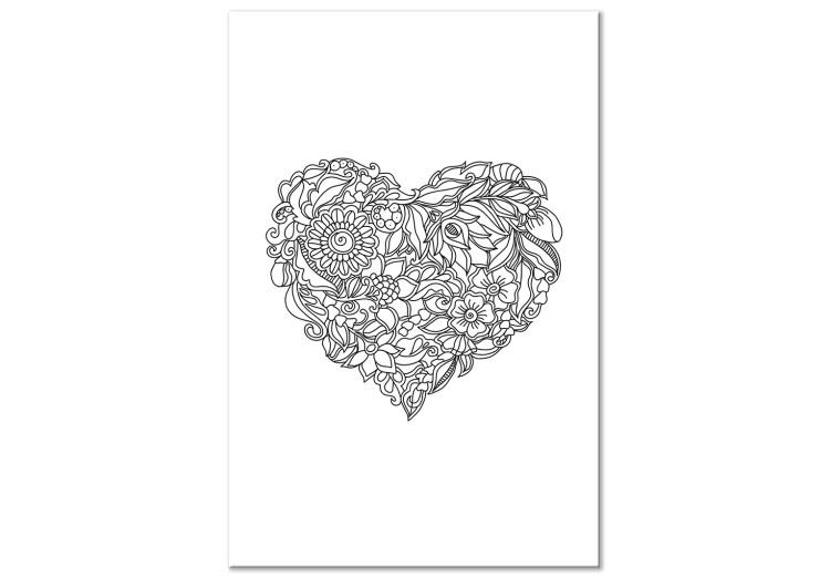 Canvas Heart with floral motifs - ethnic elements on white background