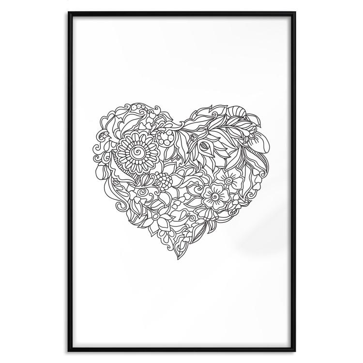 Poster Ethnic Heart - heart made of black patterns on a white background