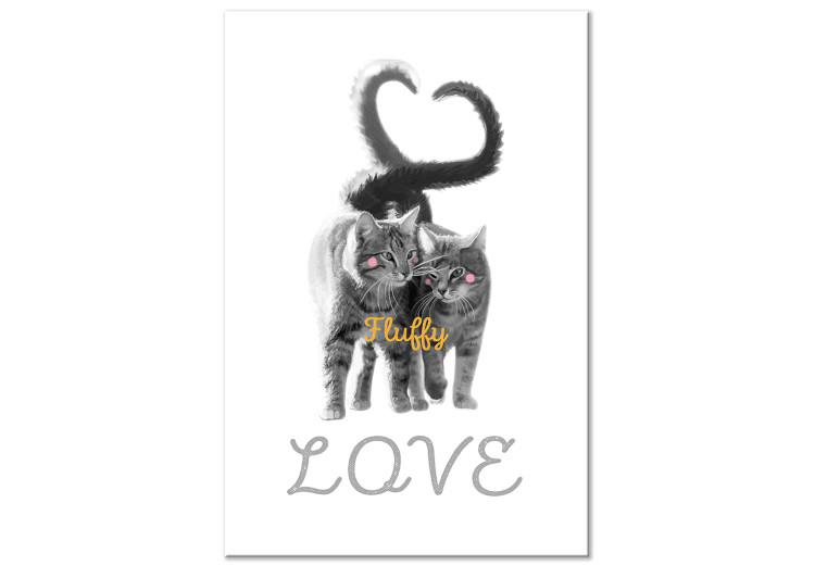 Canvas Lovely cats - gray, furry animals with an inscription in English love on a white background in a modern style