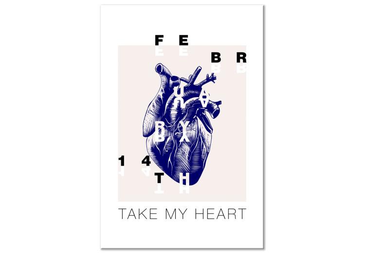 Canvas Take my heart sign on a blue heart - composition on beige background