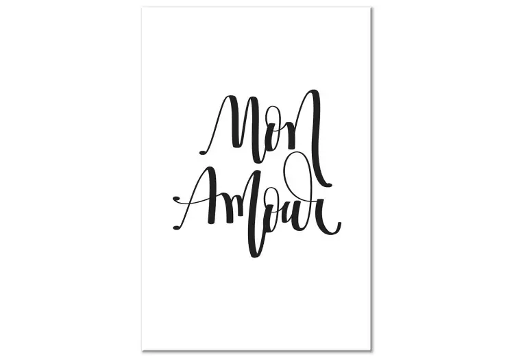 Canvas Black sign in French Mon amour - composition on a white background