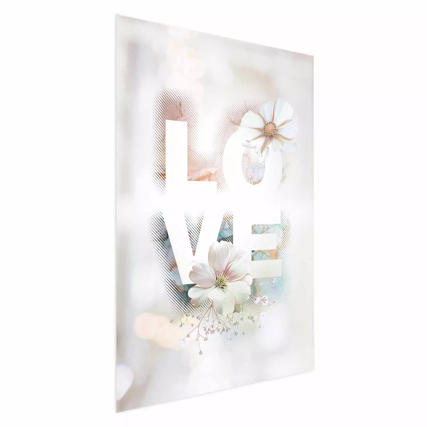 Wall Poster Colorful Love - English text with flowers on a blurred background