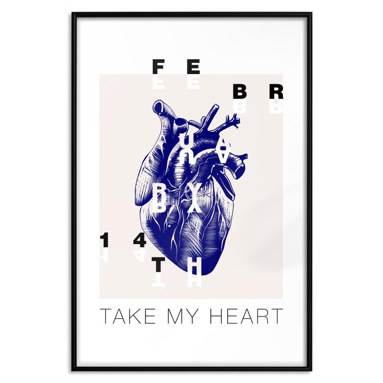Poster Take My Heart - blue heart and black English text