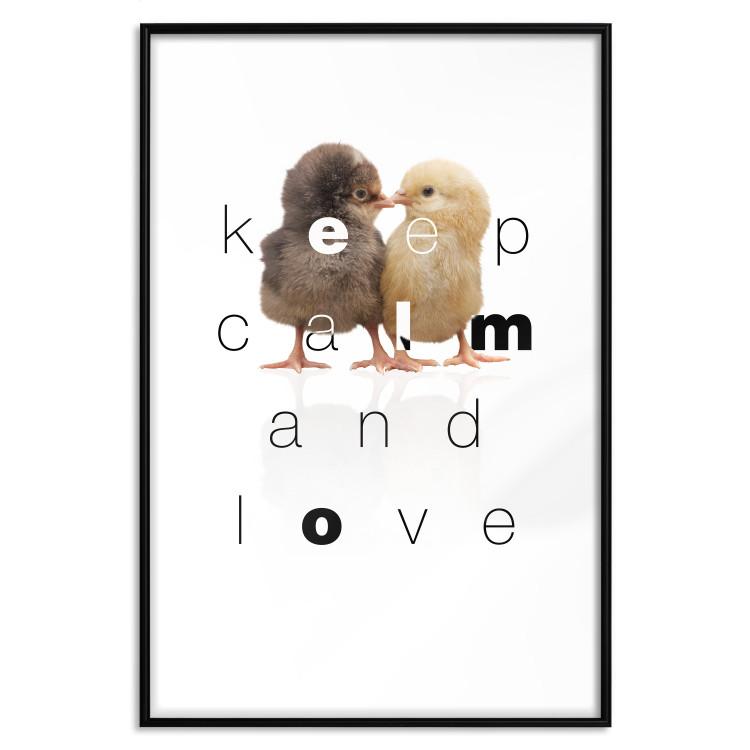 Poster Keep Calm and Love - romantic chicken couple with English text