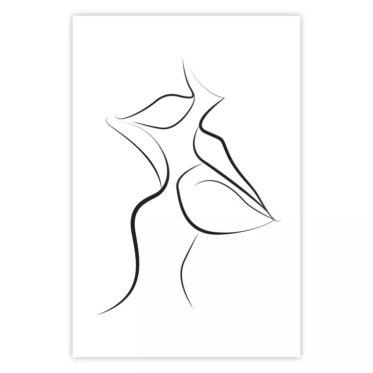 Poster First Kiss - black and white line art of lips in an abstract form