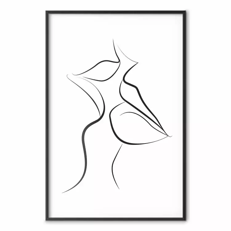 First Kiss - black and white line art of lips in an abstract form