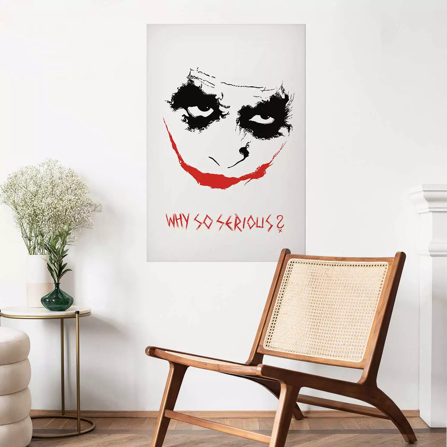 Poster Why so Serious? - English text under an abstract face