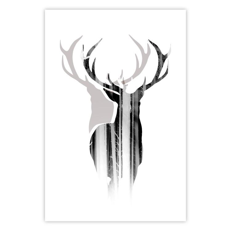 Poster Prince of the Forest - black deer on a white background with visible shadow reflection
