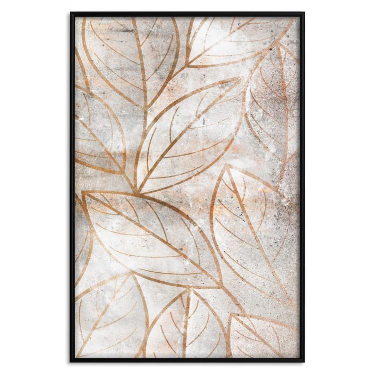 Poster Wind Script - natural concrete texture with brown leaf contours