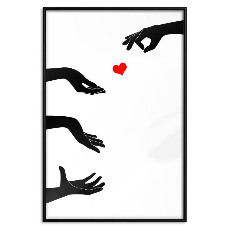 Poster Boop - black hands exchanging a red heart on a white background