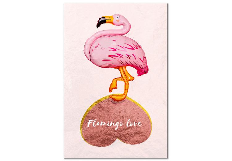 Canvas Flamingo standing on inverted heart - bird with an English inscription