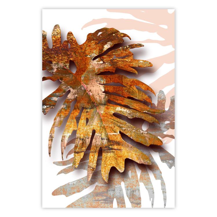 Poster Autumn Memories - autumn leaf with a brown metallic texture