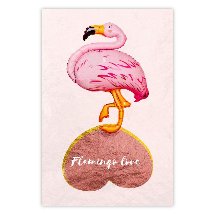 Poster Lovestruck Flamingo - pink bird and English text on a pastel background