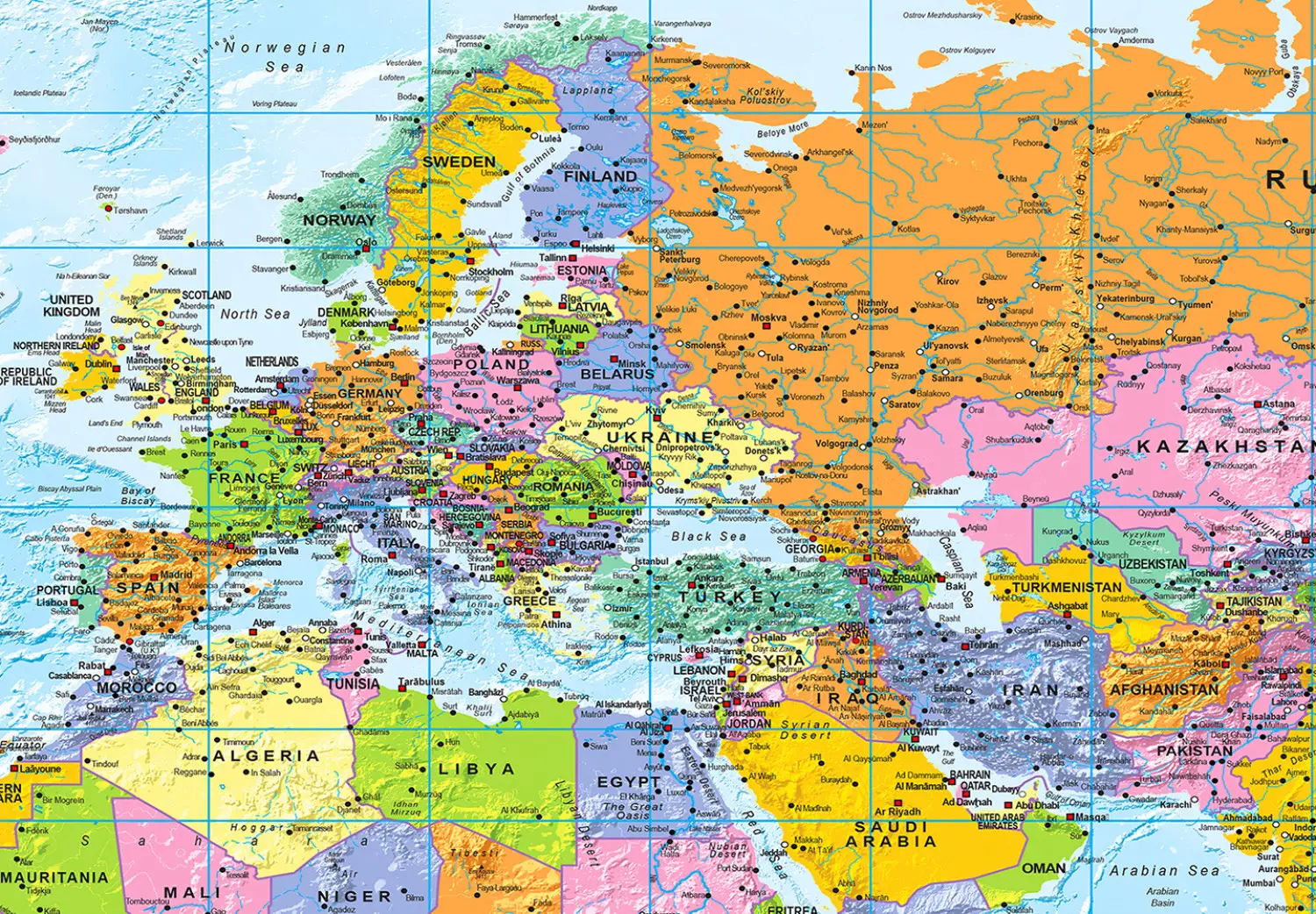 XXL canvas print The World: Colorful Map - political world map with ...