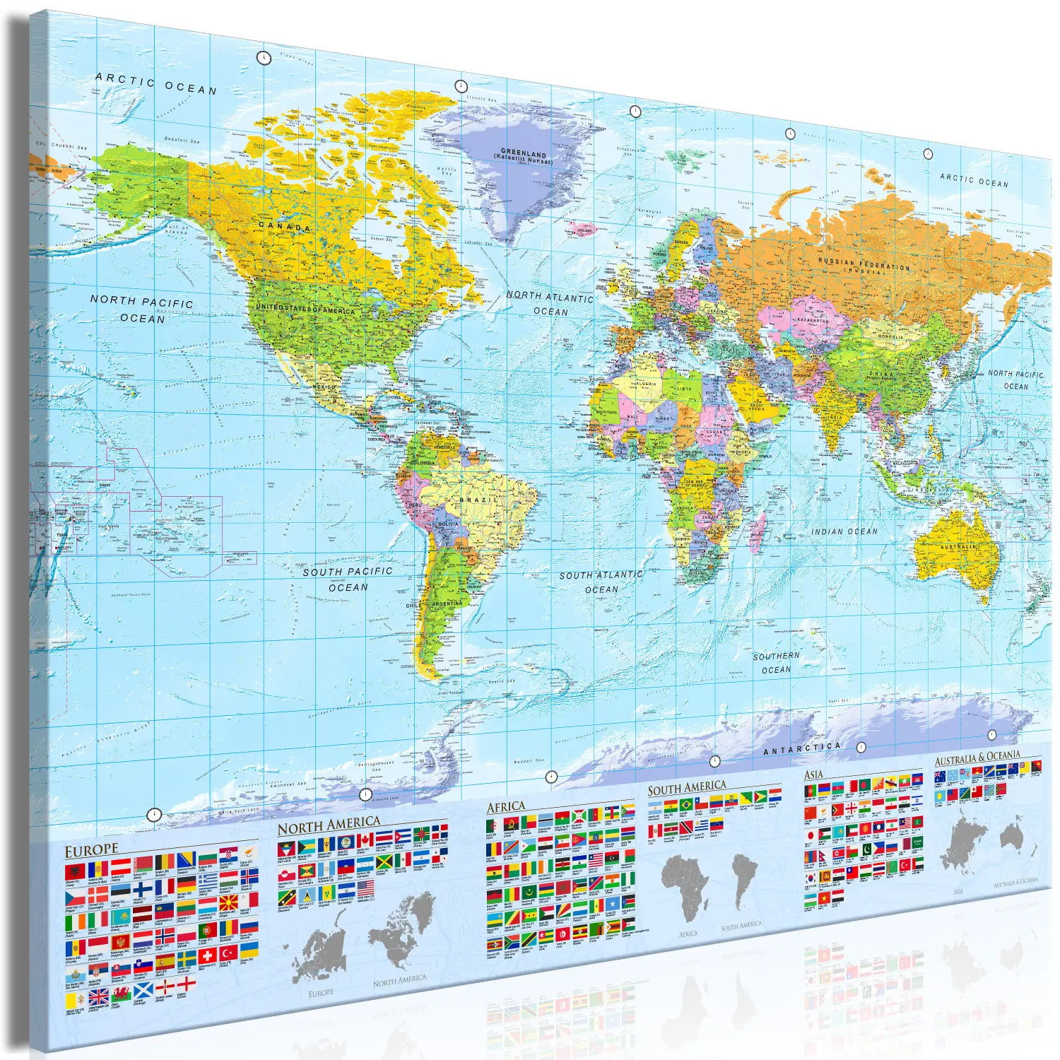 XXL canvas print The World: Colorful Map - political world map with ...