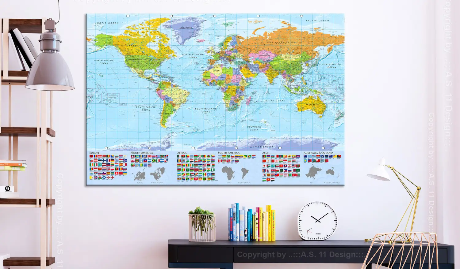 XXL canvas print The World: Colorful Map - political world map with ...