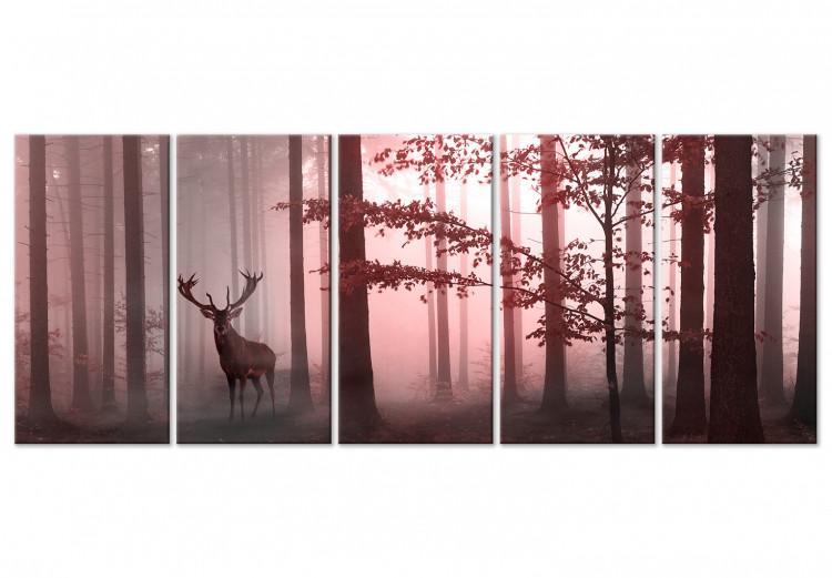 Canvas Deer standing among the trees - a forest landscape in shades of pink