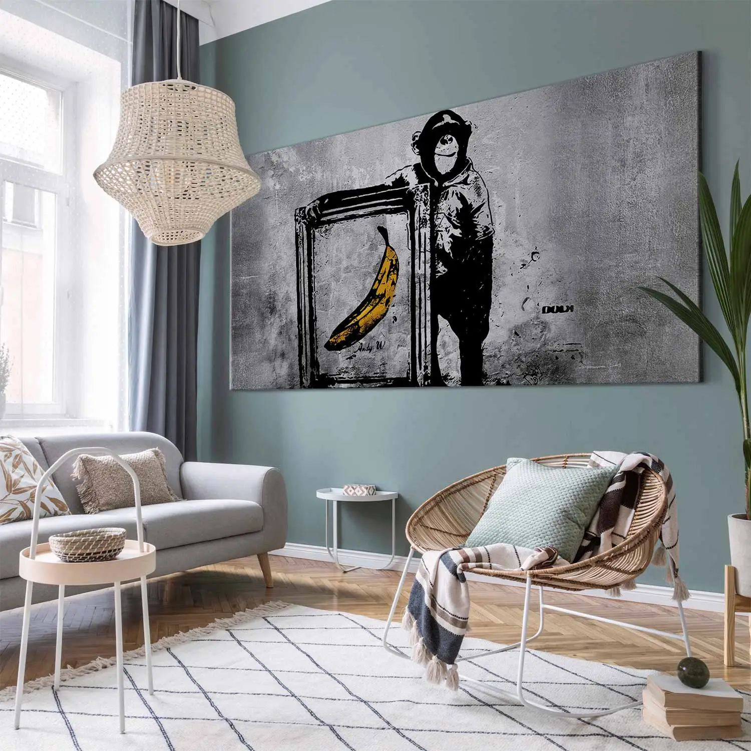 Large XXL canvas print Banksy: Monkey with Frame II - bimago