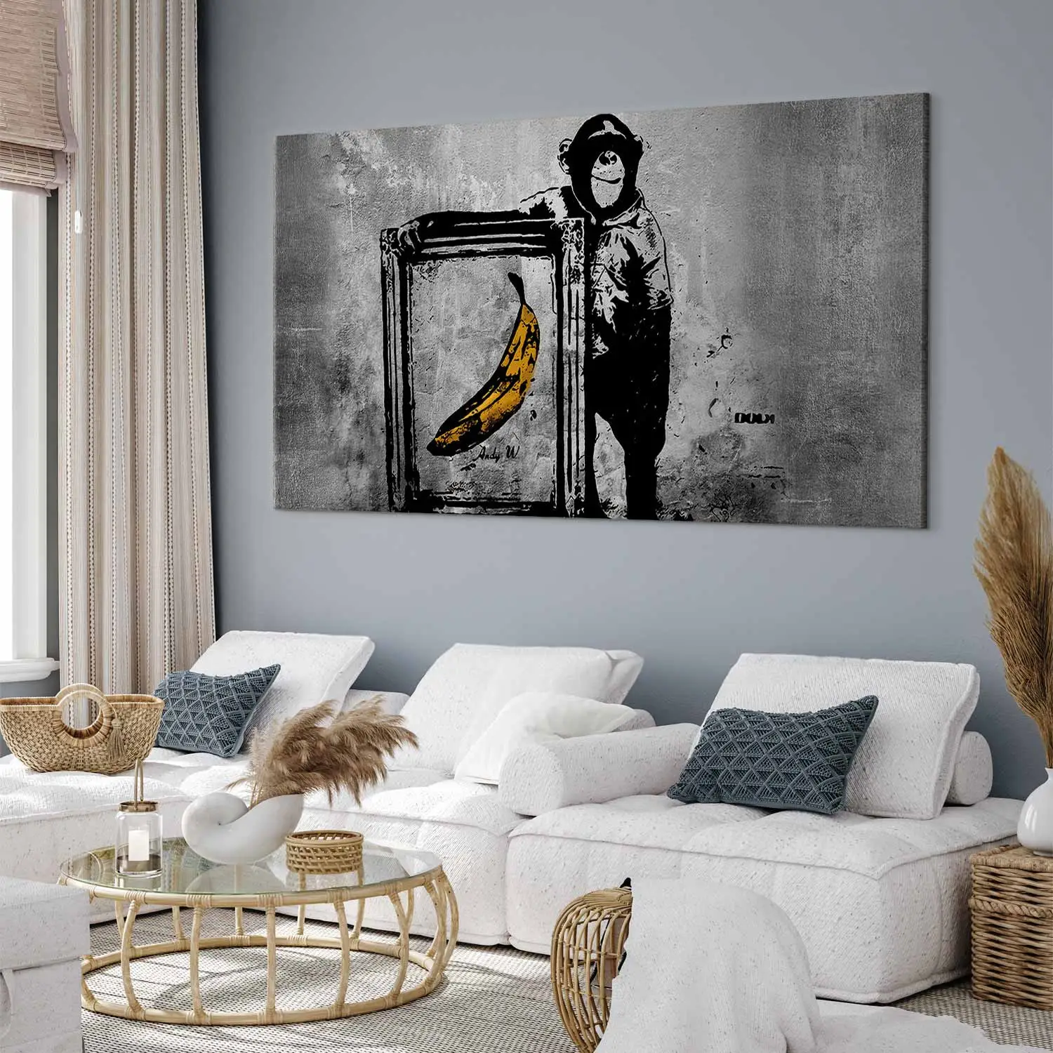 Large XXL canvas print Banksy: Monkey with Frame II - bimago