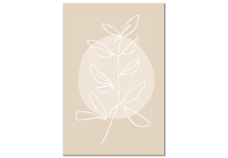 Canvas White twig with leaves - modern abstraction on a beige background