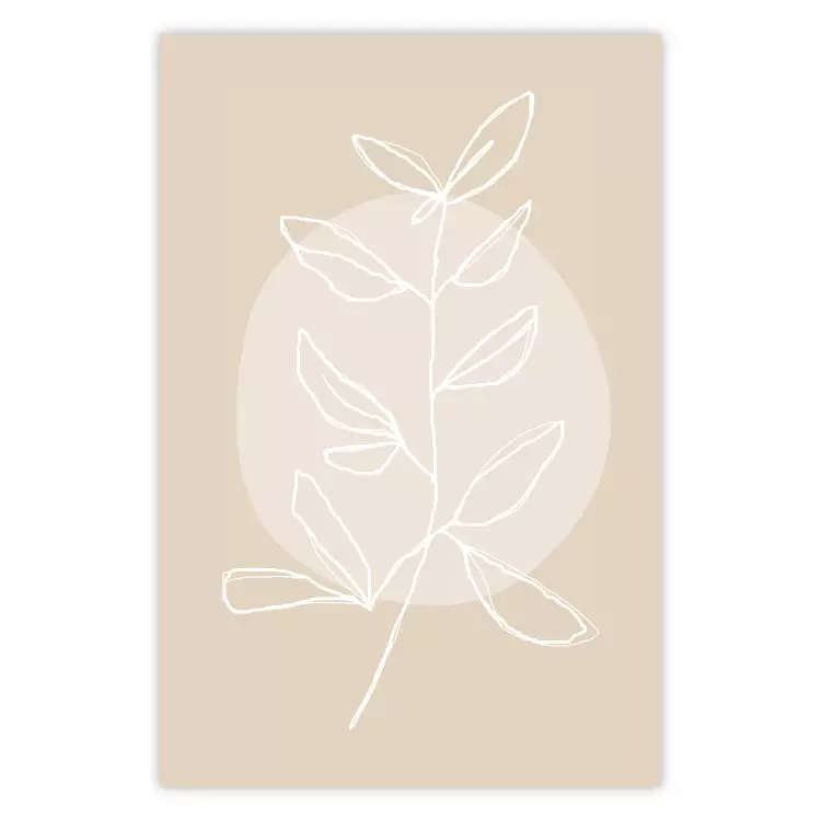 Poster Bright Twig - white line art plant with leaves on a light beige background