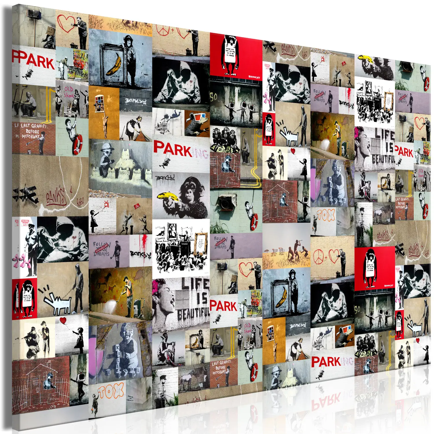 Poster/Toile Murale Banksy - Street Art, Style Moderne, Rouge, Prêt à Accrocher
