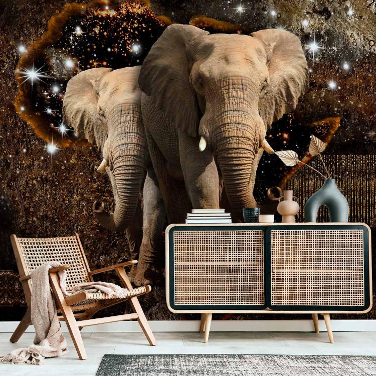 Wall Mural Elephants on Africa contours background - abstract on brown background