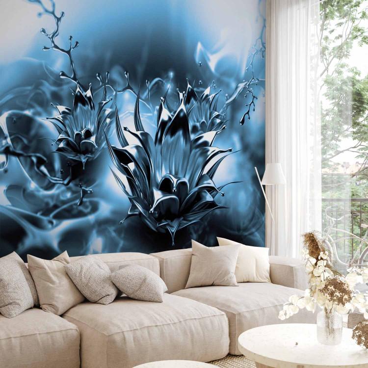 Wall Mural Oily blue flower - floral abstraction with fluid motif