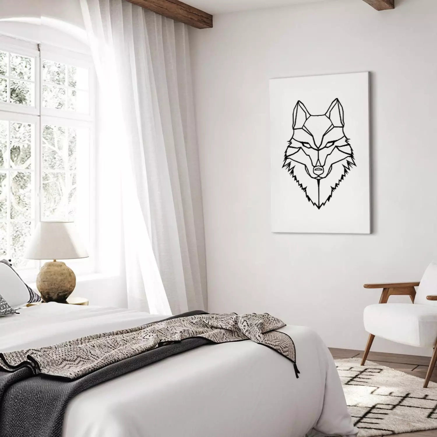 Canvas Black wolf outlines - geometric composition on a white background