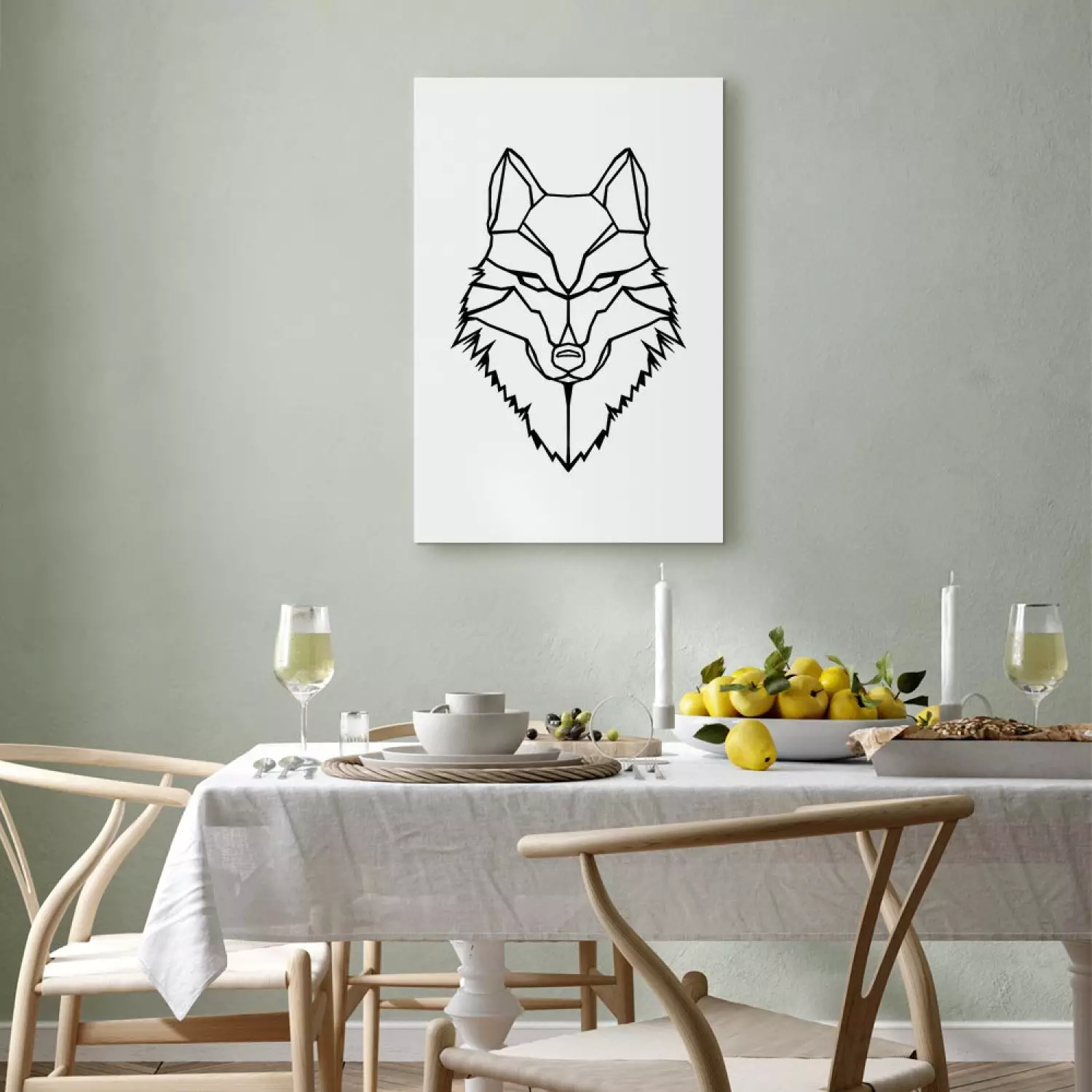 Canvas Black wolf outlines - geometric composition on a white background