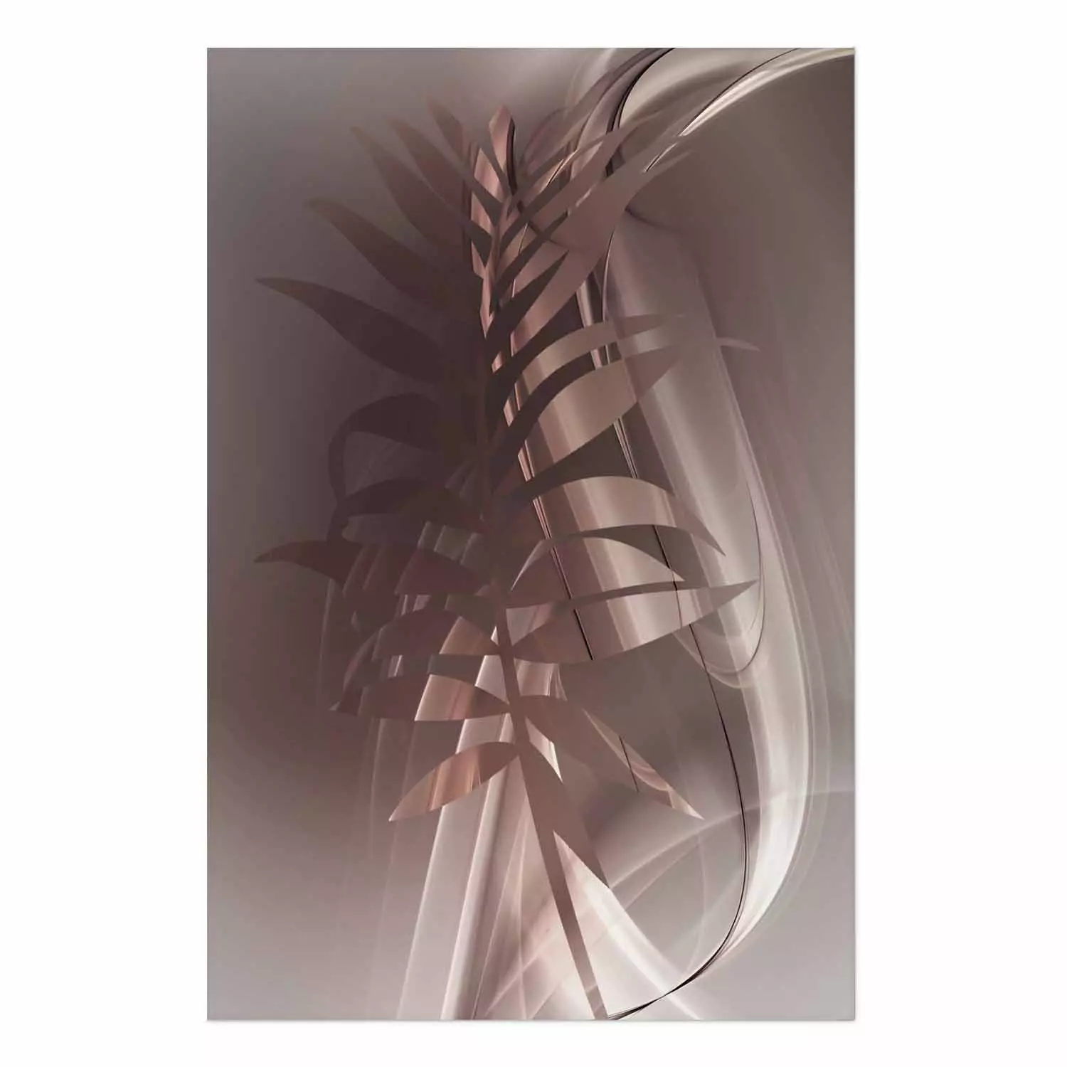 Poster Delicate Colors - brown leaf on a wave motif in an abstract design